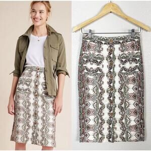 Maeve Kaleidoscope Button-Front Pencil Skirt Women’s 18W Geometric Print Neutral